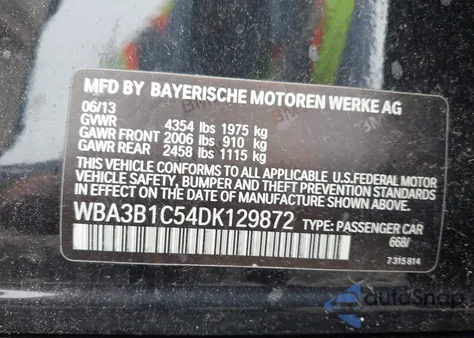 2013 BMW 320I z USA, uszkodzony, nr VIN WBA3B1C54DK129872